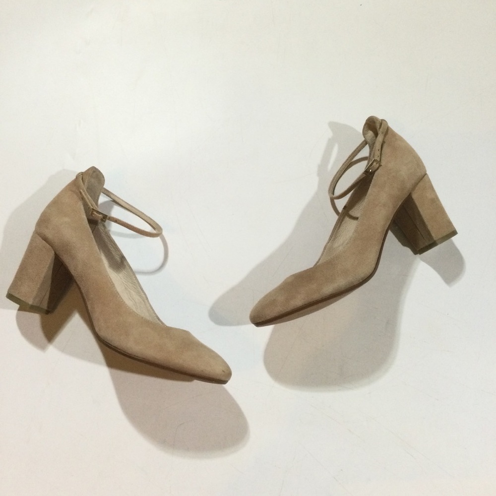 Tularosa x Raye Womens Size 7 Ankle Strap Block Heels Career Suede Shoes In Nude